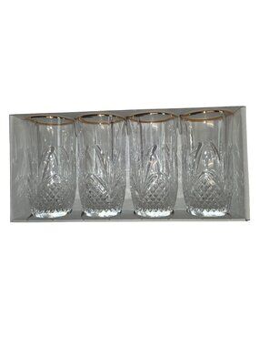Salzburg Gold Crystal Highball Glass Set Of 4 By Cristal De Flandre 12 Oz Lead C